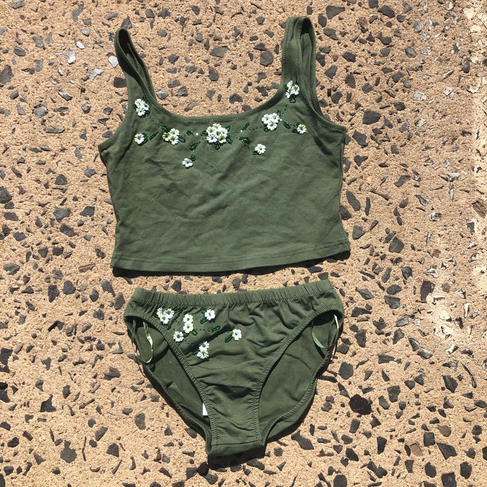 Vintage Hunza G Olive Green Bikini Swimsuit